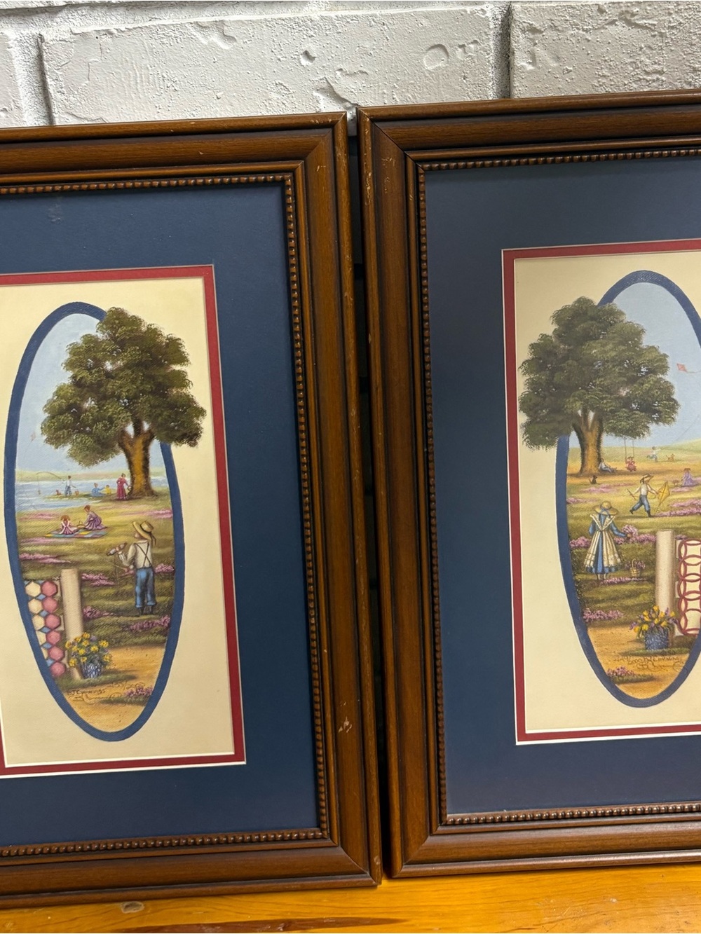 Woodtone Framed Pastoral Print with Blue Matting- Beth Cummings